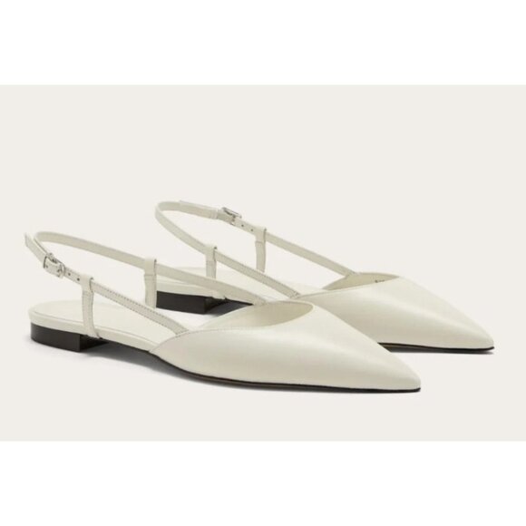 Everlane Women’s Size 9 White Leather Pointed Toe Slingback Flats Minimalist - Picture 1 of 13